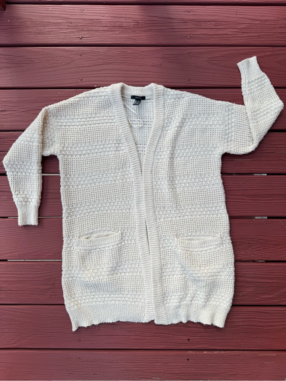 Forever 21 Cream Open-Front Knit Cardigan